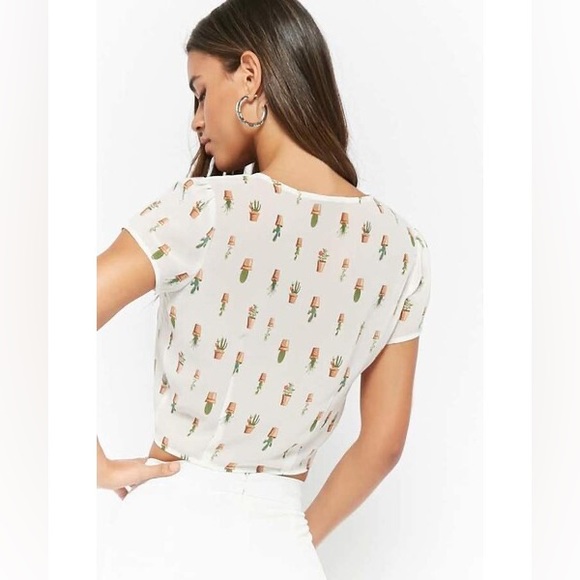 NWT Forever 21 Sheer Desert Cactus Print Crop Top Sz M Chic Fem Boho Country - Picture 4 of 14
